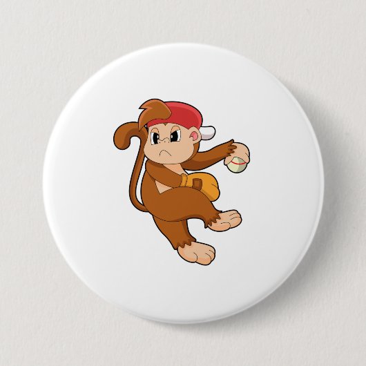 aap bij honkbal met honkbal ronde button 7,6 cm (Voorkant)