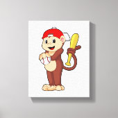 aap bij honkbal met honkbalknuppel canvas afdruk (Voorkant)