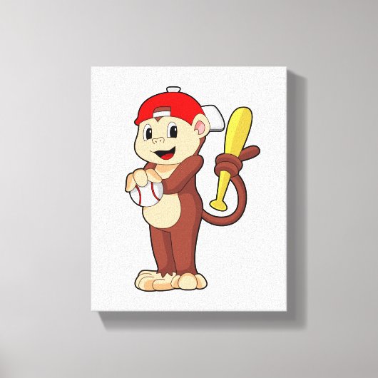 aap bij honkbal met honkbalknuppel canvas afdruk (Voorkant)