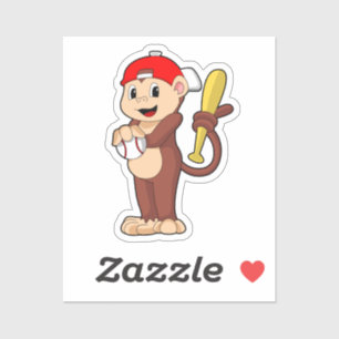 aap bij honkbal met honkbalknuppel sticker