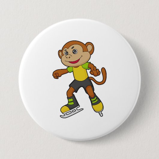 aap bij ijsschaatsen met ijsschaatsen ronde button 7,6 cm (Voorkant)