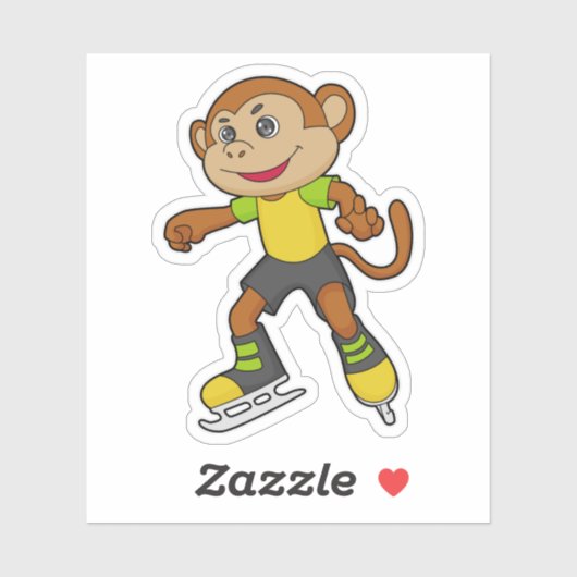 aap bij ijsschaatsen met ijsschaatsen sticker (Vel)