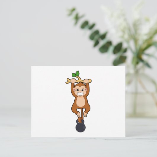 Aap bij krachttraining met Dumbbell Briefkaart (Staand voorkant)