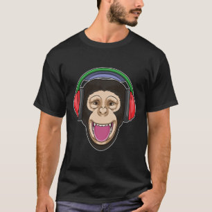 aap bij muziek met hoofdtelefoon t-shirt