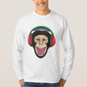 aap bij muziek met hoofdtelefoon t-shirt