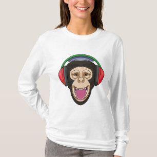 aap bij muziek met hoofdtelefoon t-shirt