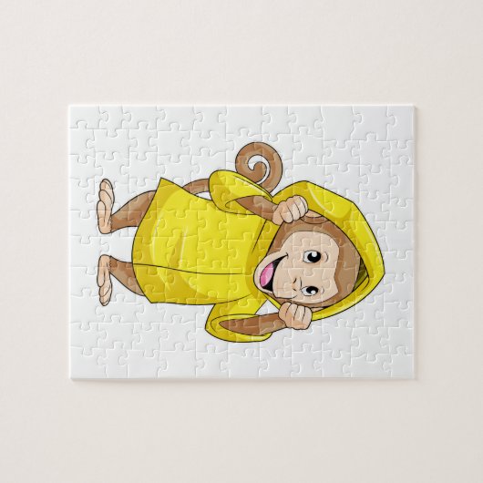 aap bij Raining met regenjas Legpuzzel (Horizontaal)