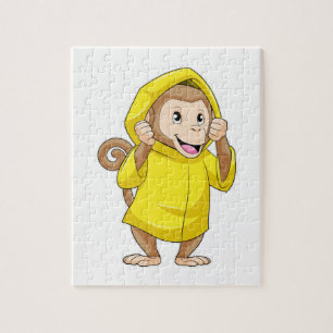aap bij Raining met regenjas Legpuzzel
