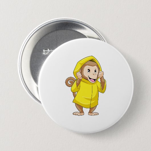 aap bij Raining met regenjas Ronde Button 7,6 Cm (Voorkant /achterkant)