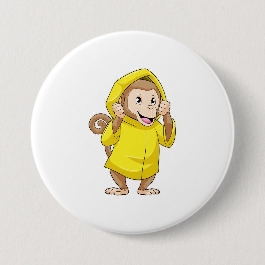 aap bij Raining met regenjas Ronde Button 7,6 Cm (Voorkant)