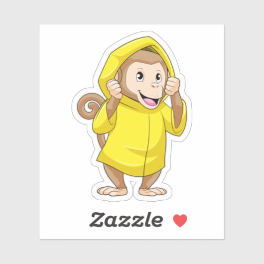 aap bij Raining met regenjas Sticker (Vel)
