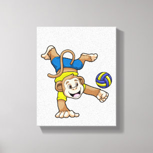 aap bij sport met volleybal canvas afdruk