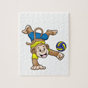 aap bij sport met volleybal legpuzzel