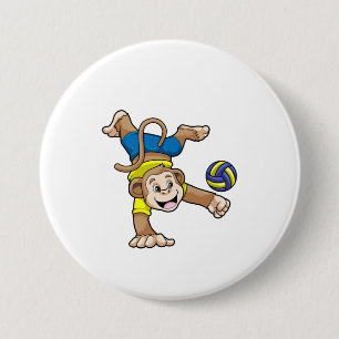 aap bij sport met volleybal ronde button 7,6 cm