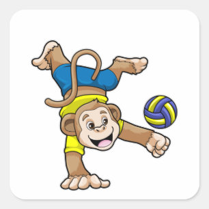 aap bij sport met volleybal vierkante sticker