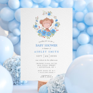 Aap Blauw Bloemend Boy Baby Borrel Kaart