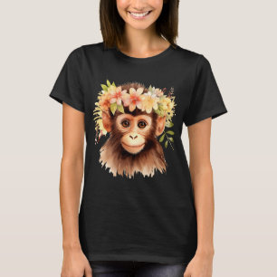 Aap Chimpansee Oerwoud Dier Boho Floral Ape 23 T-shirt