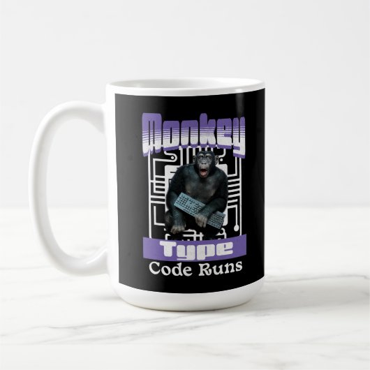 Aap die code typt laat programma's draaien - progr koffiemok (Links)