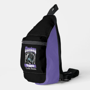 Aap die code typt laat programmeur humor los sling bag