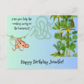 Aap en bananen doolhof verjaardags briefkaart (Voorkant)