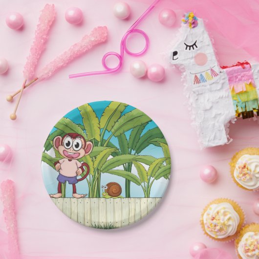 Aap en slak in een tropisch Oerwoud Papieren Bordje (Feest)