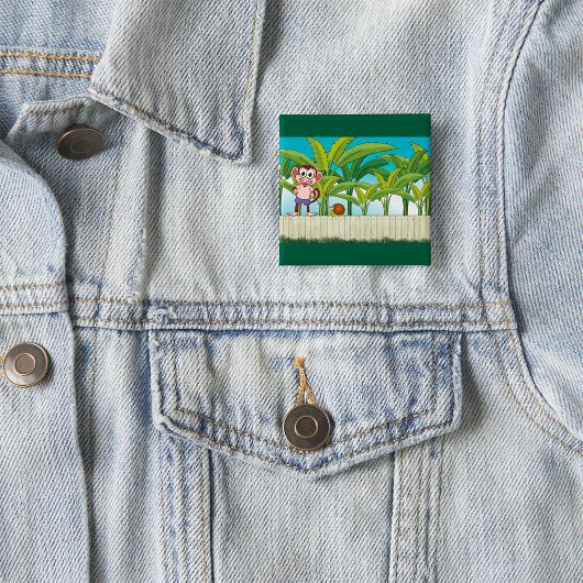 Aap en slak in een tropisch Oerwoud Vierkante Button 5,1 Cm