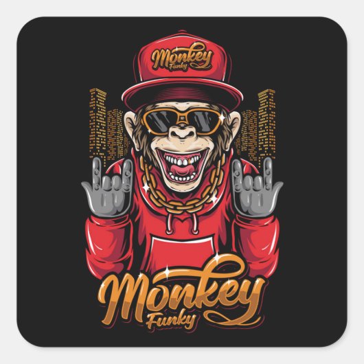 Aap funky vierkante sticker (Voorkant)