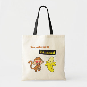 Aap gaat voor bananen, schattige liefde humor tote bag
