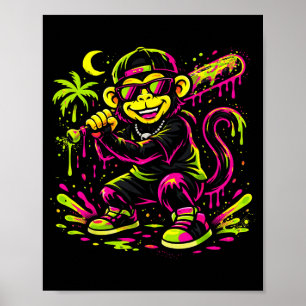 Aap Grappige Dieren Honkbal Drip Kinderen Jongens Poster