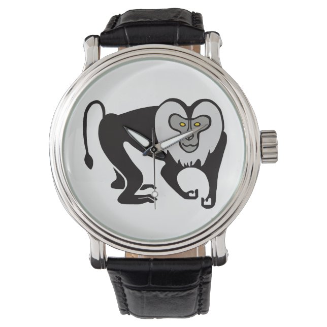 Aap - Hand getrokken MACAQUE - Bedreigd dier - Horloge (Voorkant)