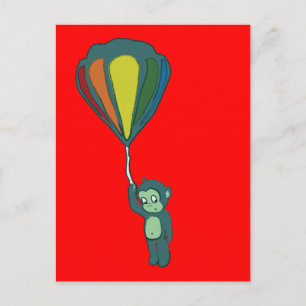 aap hete luchtballon inkt briefkaart