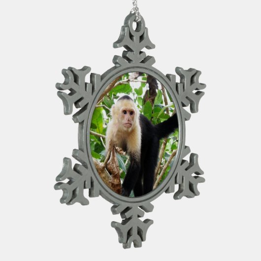 aap in Costa Rica Tin Sneeuwvlok Ornament (Links)