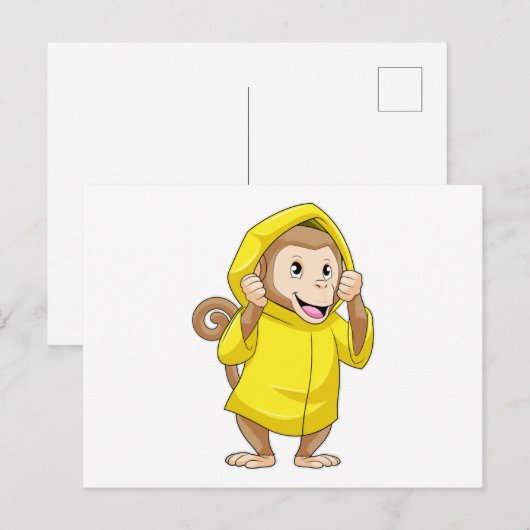 Aap in de regen met regenjas briefkaart (Voorkant / Achterkant)