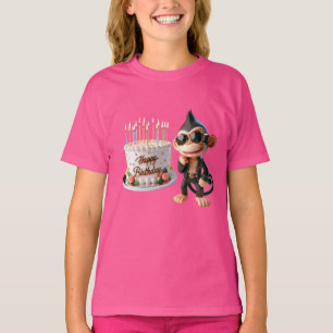 Aap in Donkere Bril met een Grote Taart, Gelukkige T-shirt