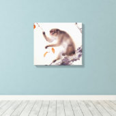 aap in een Persimmon-boom Canvas Afdruk (Insitu (Houten vloer))