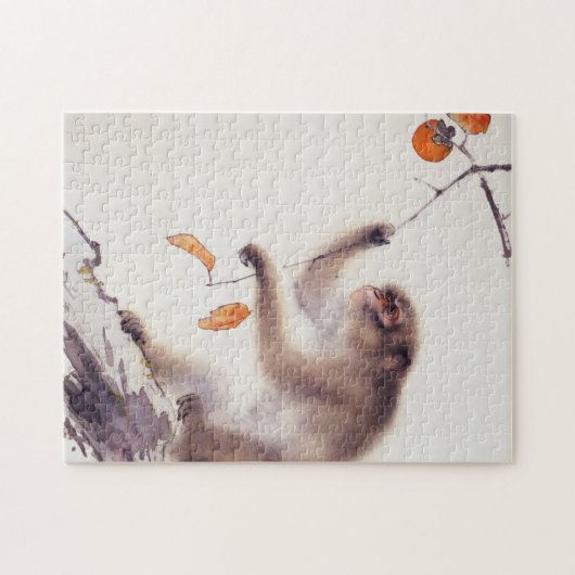 aap in een Persimmon-boom Legpuzzel (Horizontaal)