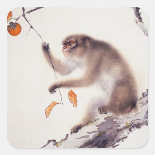 aap in een Persimmon-boom Vierkante Sticker (Voorkant)