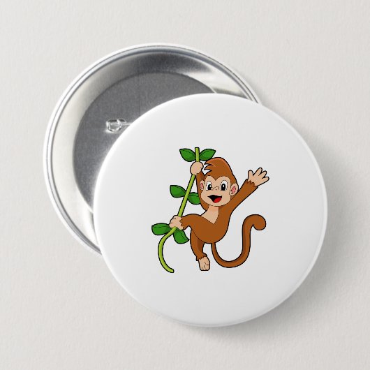 aap in het Oerwoud Ronde Button 7,6 Cm (Voorkant /achterkant)