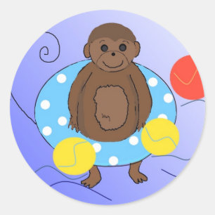 Aap in het zwembad ronde sticker
