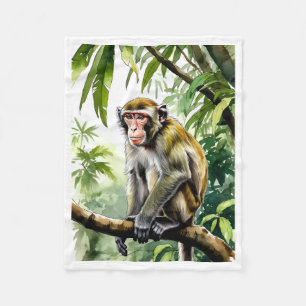 Aap in Jungle Boomtak Waterverf Vliesdeken Bla Fleece Deken