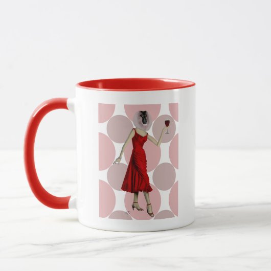 aap in rode dress met wijn mok (Links)