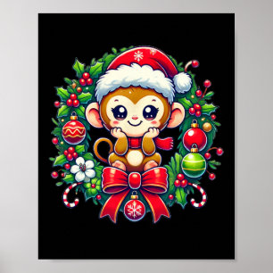 Aap Kerstman Hoed Kerstmis Poster