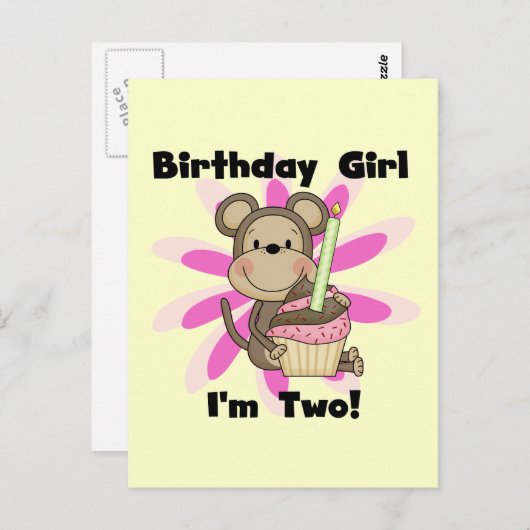 Aap Meisje 2e Verjaardag Tshirts en geschenken Briefkaart (Voorkant / Achterkant)