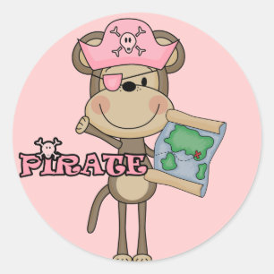 Aap Meisje Pirate Tshirts en geschenken Ronde Sticker