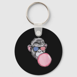 Aap met Amerikaanse vlag Sungles 4th van juli Gift Sleutelhanger