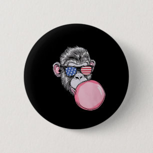 Aap Met Amerikaanse Vlag Zonnebril 4 Juli Cadeau Ronde Button 5,7 Cm