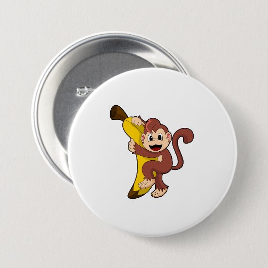 aap met bananen (1).PNG Ronde Button 7,6 Cm (Voorkant /achterkant)