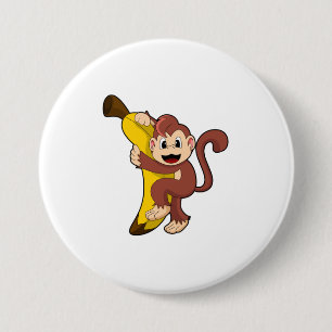 aap met bananen (1).PNG Ronde Button 7,6 Cm
