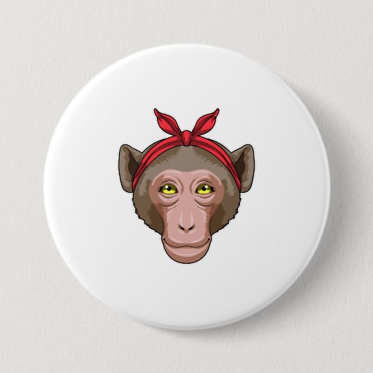 aap met Bandana Ronde Button 7,6 Cm (Voorkant)