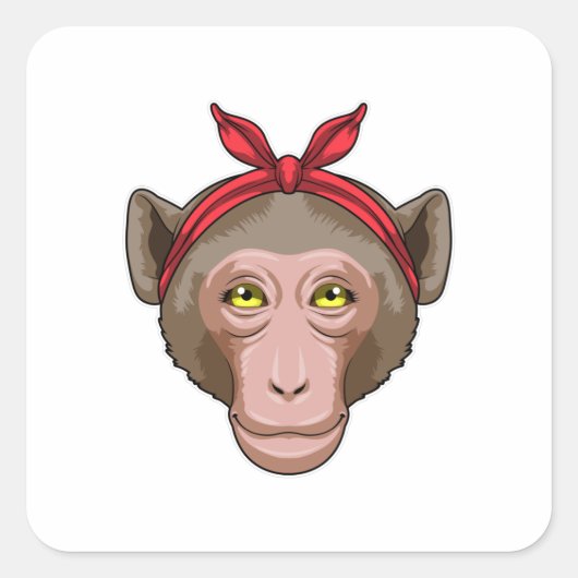 aap met Bandana Vierkante Sticker (Voorkant)